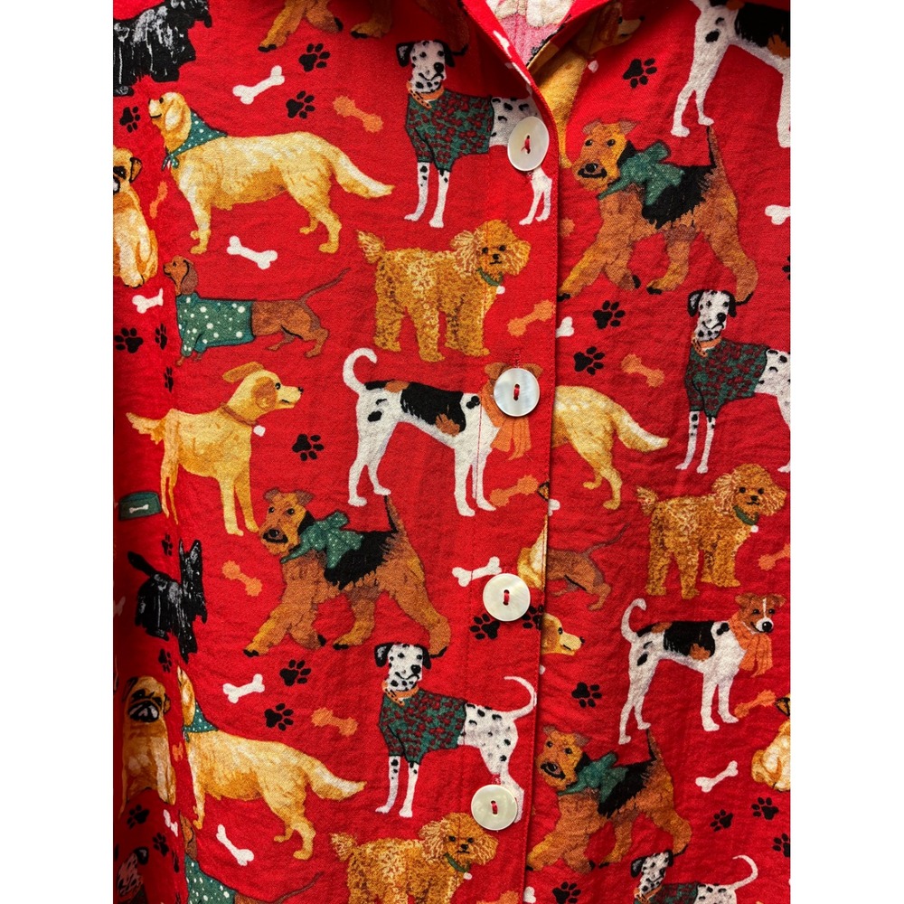 John Mark Button Down Shirt XL Red Dog Print Novelty Quirky Pet Lover Paw Bone - Picture 3 of 7